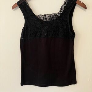 VTG Women’s Sz. M Black Y2K Lace Top Tank top Scoop Back Cotton Indie Goth
